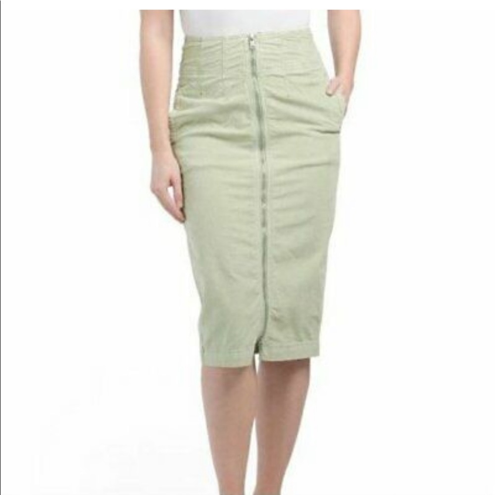 Free People I Want It All Front-Zipper Midi Skirt in Moss